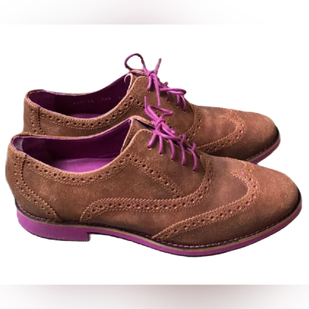 Cole Haan -Alisa- Brown Suede Oxford Lace zip Flats